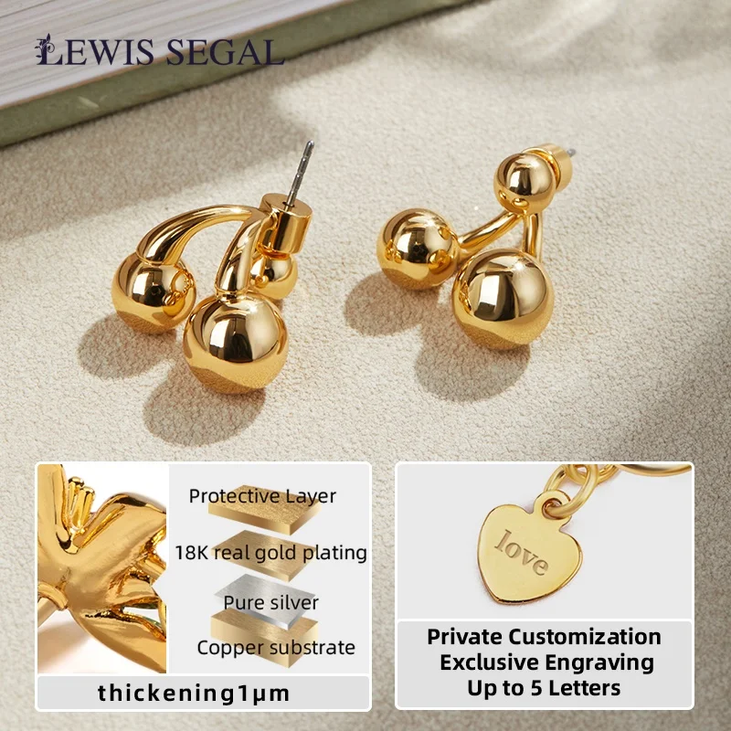 LEWIS SEGAL 2 Copper Ball Earrings For Women Girls 18K Gold Party Wedding Gift Classic Ball Fine Jewelry