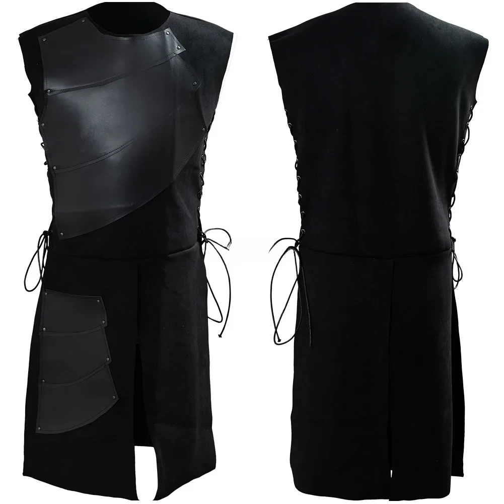 Middeleeuwse Volwassen Mannen Boogschutter Larp Ridder Kostuum Zwart Krijger Pantser Outfit Romeinse Solider Kleding Kleding Kleding - afbeelding 2