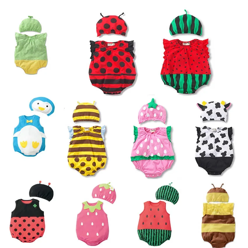 Belle nouveau bébé garçon fille barboteuses nouveau-né infantile enfant en bas âge garçon fille vêtements d'été barboteuse coton combinaison vêtements + chapeau ensemble