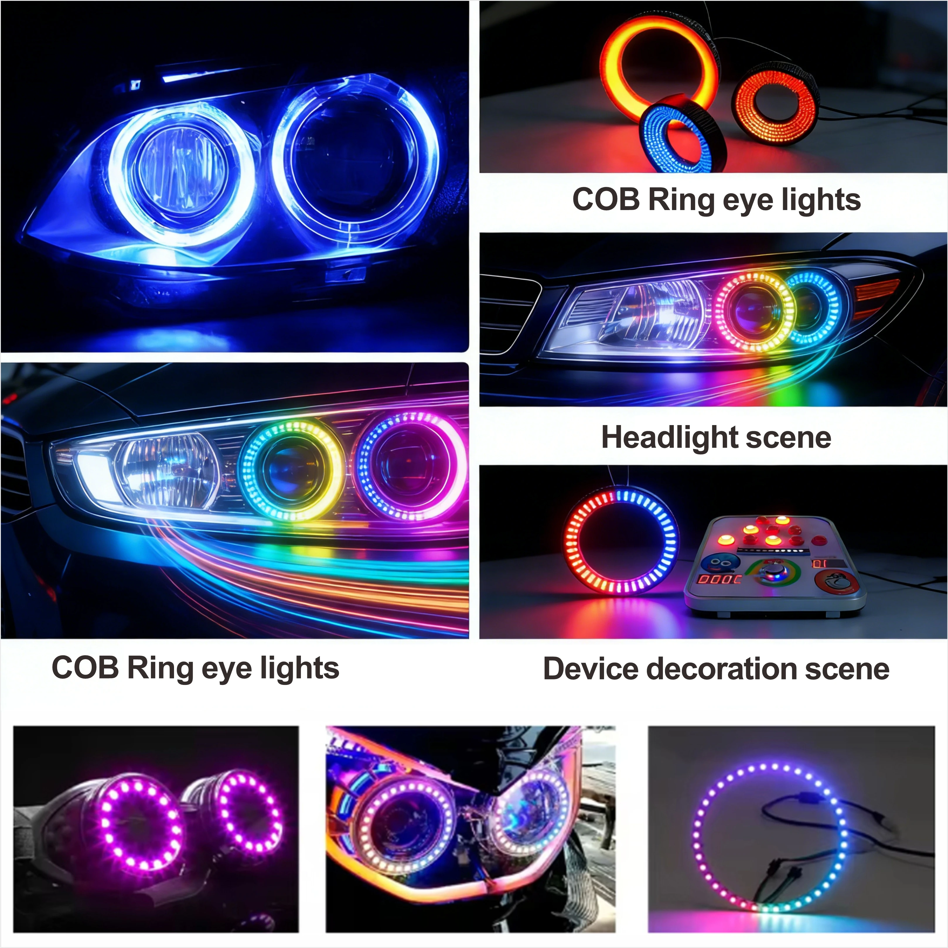 COB LED-Ring 5V/12V WS2812 RGB-Licht Individuell Adressierbar mit Integriertem IC Kompatibel mit WS2811 27/48/74/96/120mm für Auto