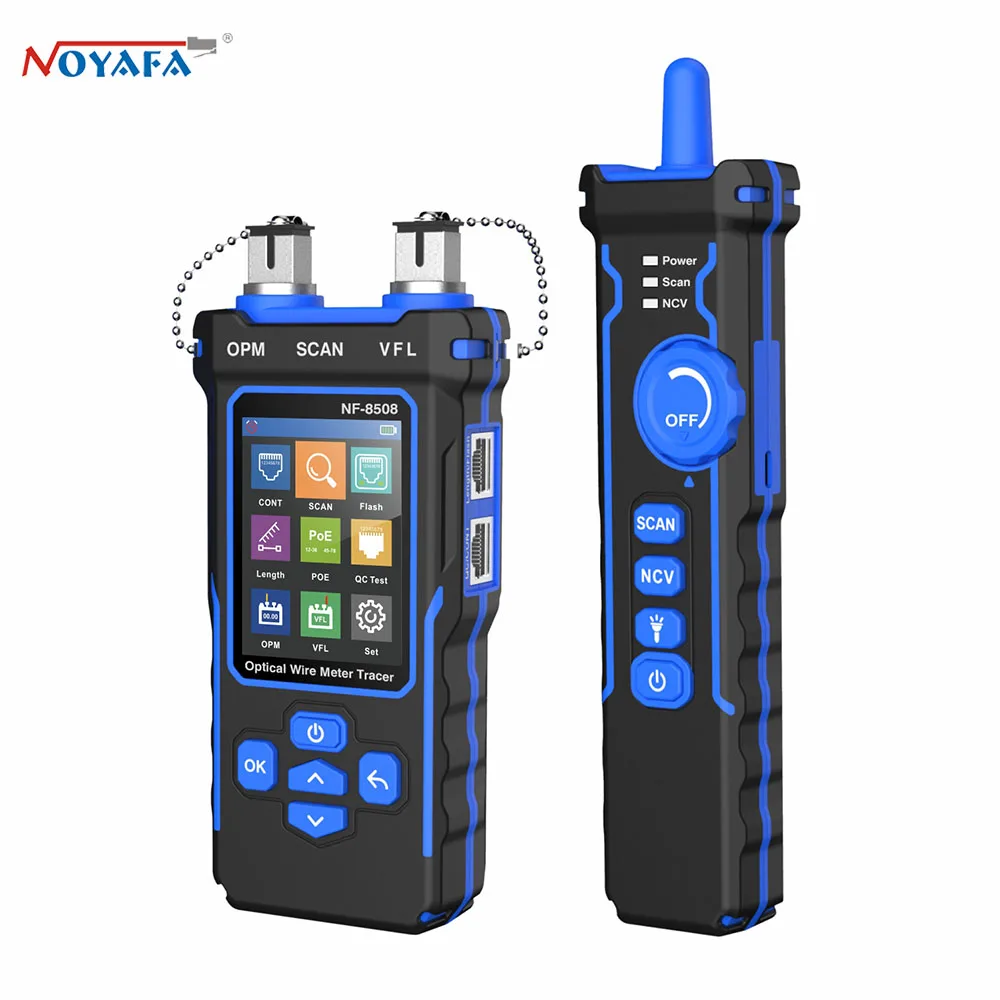 NOYAFA NF-8508 Tester kabli sieciowych LCD Cyfrowy akumulatorowy wykrywacz linii sieciowych Śledźce przewodów Kontroler PoE Miernik przewodów optycznych