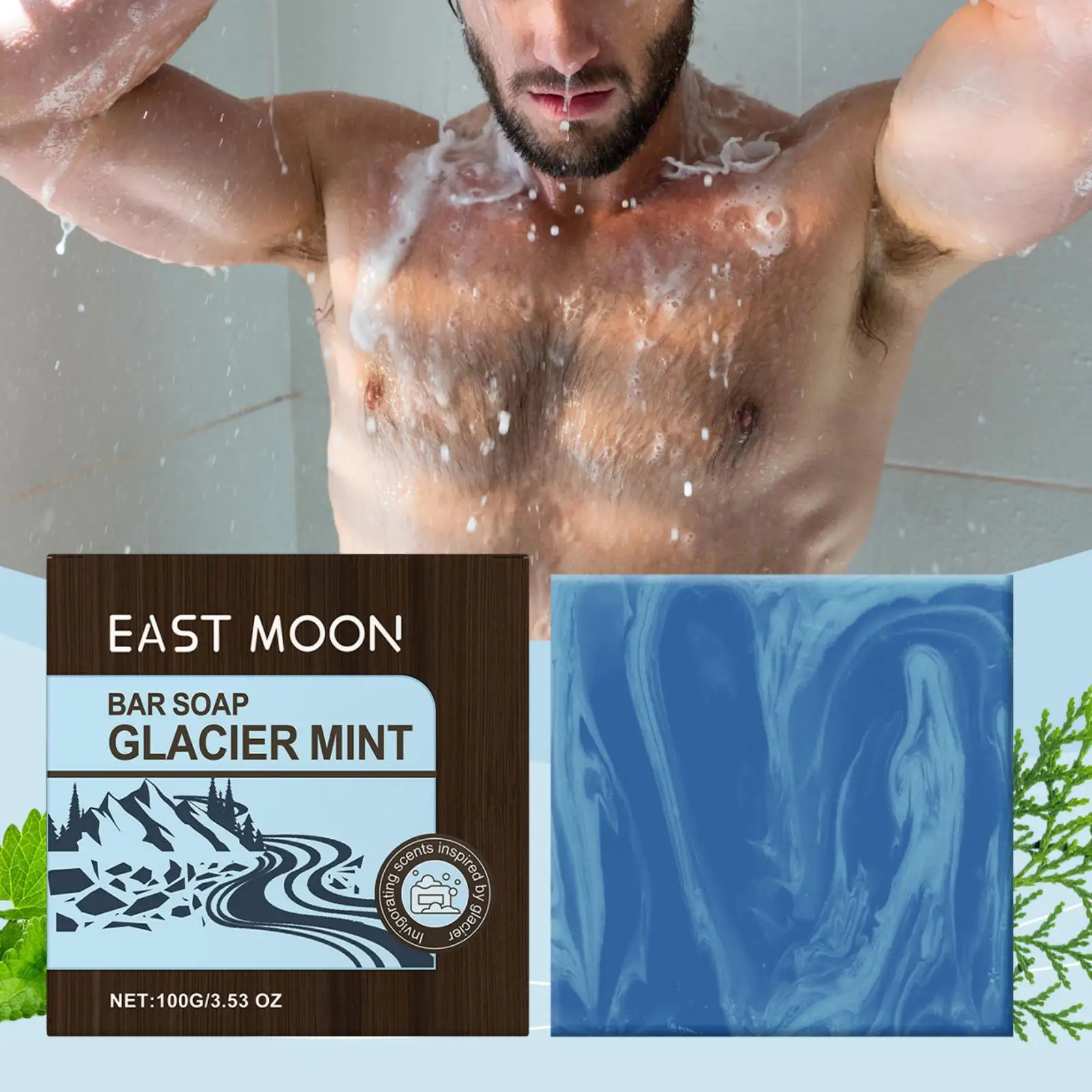 

East Moon 100g Glacier Mint Bath Soap Clean Body Mint Fragrance For Men's Bathing Oil Control Refreshing Nourishing Bath Soap