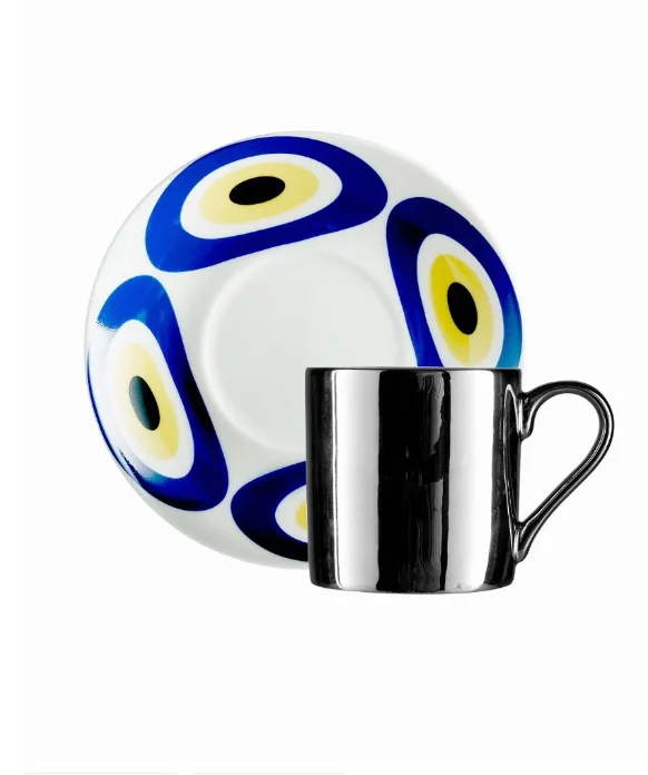 Coffee Cup, Handmade Espresso Cup, Evil Eye Pattern Cup, Design English Coffee Cup Set of 2