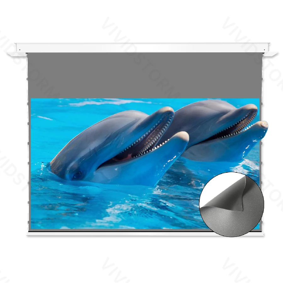 

110 inch VIVIDSTORM PHANTOM Series In-Ceiling Motorized Tension Obsidian ALR Projector Screen