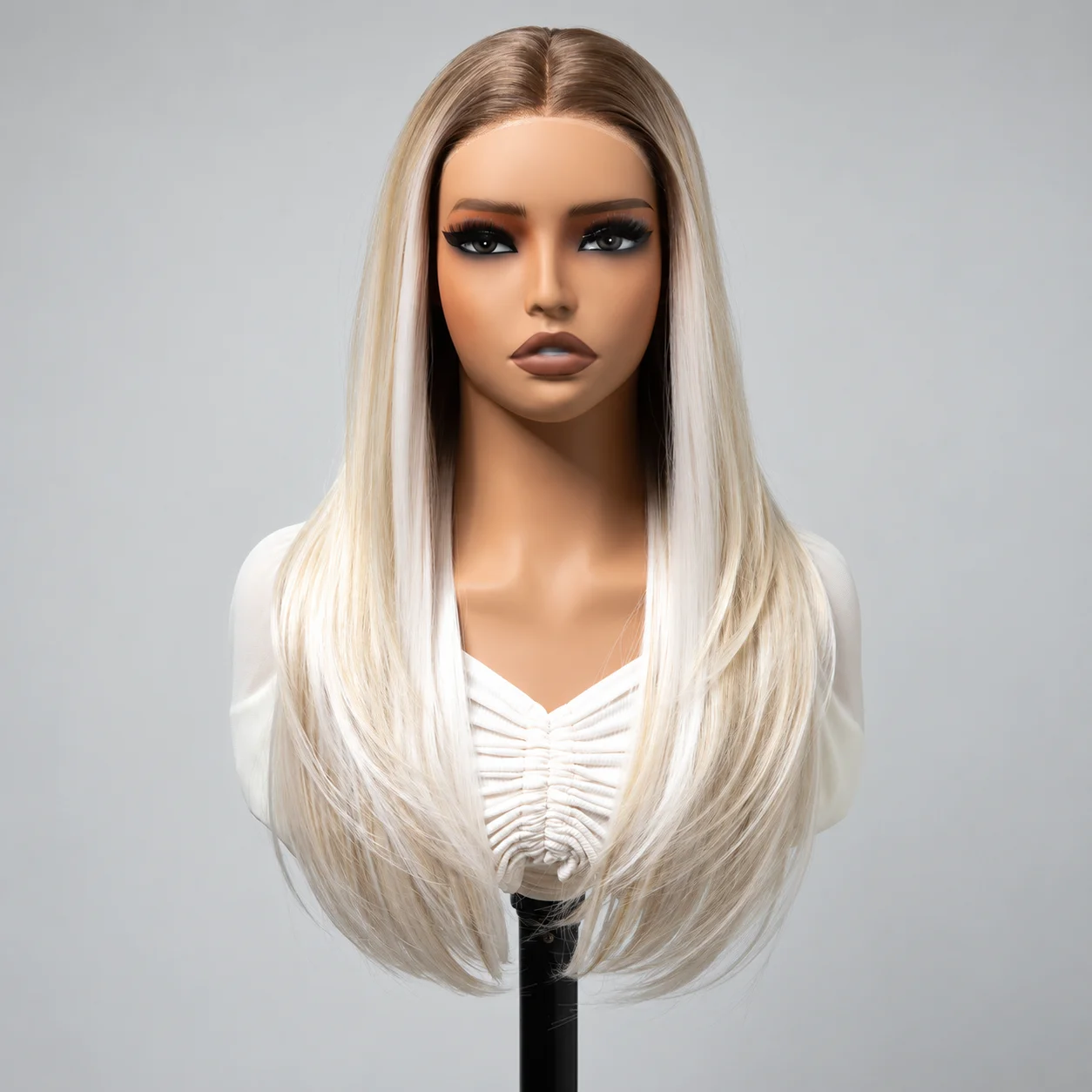 MONO Top Wig 24 Inch Futura Highlight Wig For Women Long Straight Synthetic Hair Hand Tied Lace Full Cap Natural Scalp