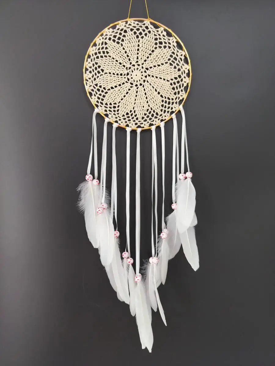 

Antique Handmade Dream Catchers Beige Web Metal Hoop Feather Dreamcatchers Boho Wall Hanging Decor Front Door Window Decorations