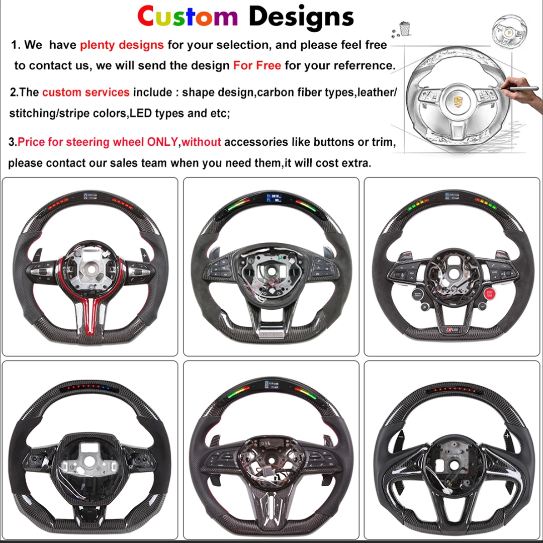 OHC Customized 100% Real Carbon Fiber Leather Light Up LED Racing Car Steering Wheel Compatible for Volvo XC90, XC60, V60, XC40