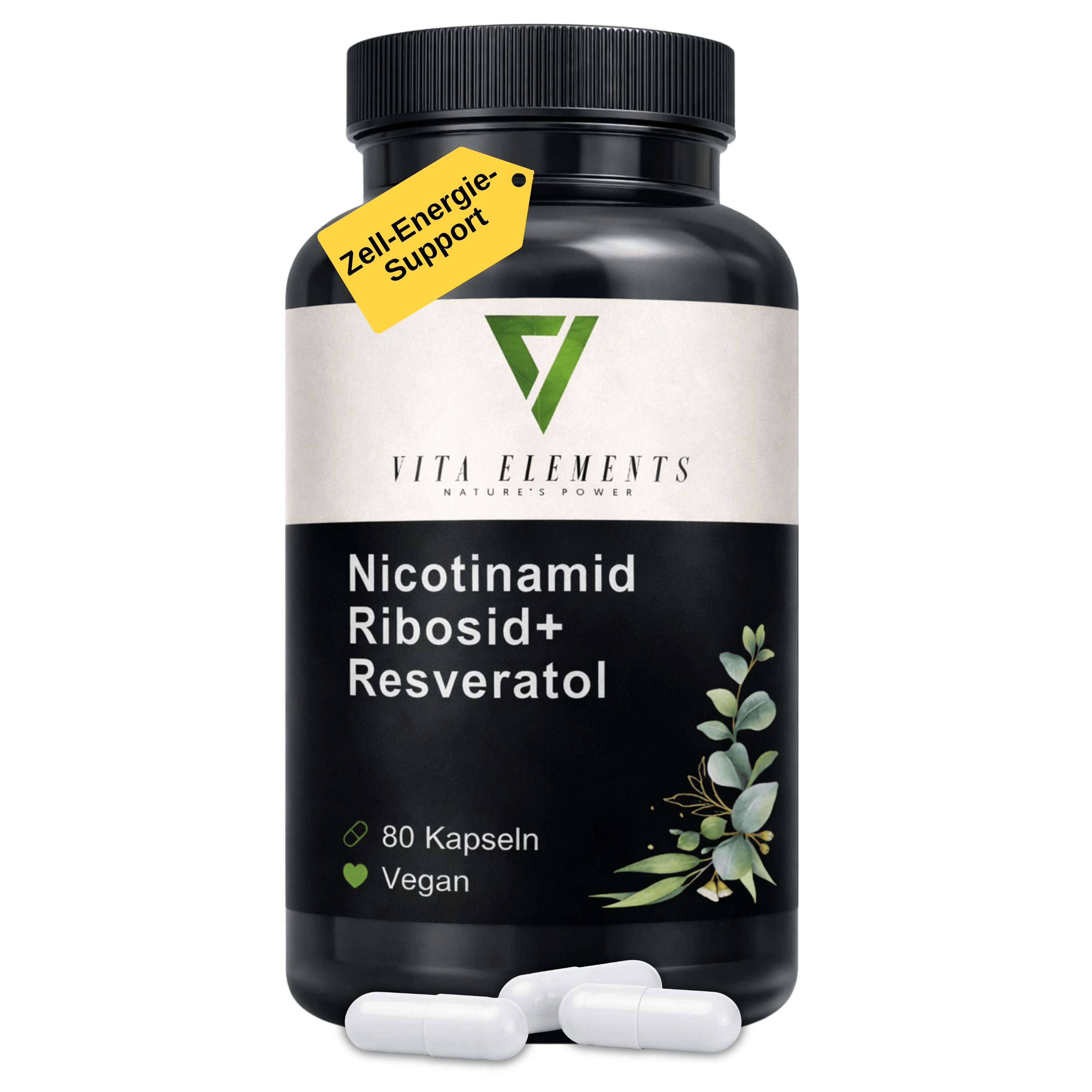 Capsules de nicotinamide riboside NAD+ |   Testé en laboratoire en Allemagne |   Compléments alimentaires |   Végétalien |   Sans additifs artificiels |   Ingénierie génétique gratuite |   80 capsules