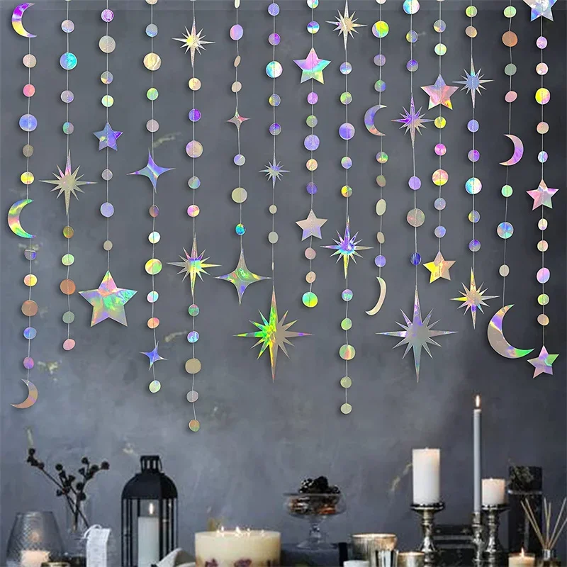 Opalizująca gwiazda księżyc koło girlanda Ramadan EID Mubarak dekoracje na przyjęcie urodzinowe wiszący półksiężyc Twinkle Little Star Streamer — zdjęcie 2