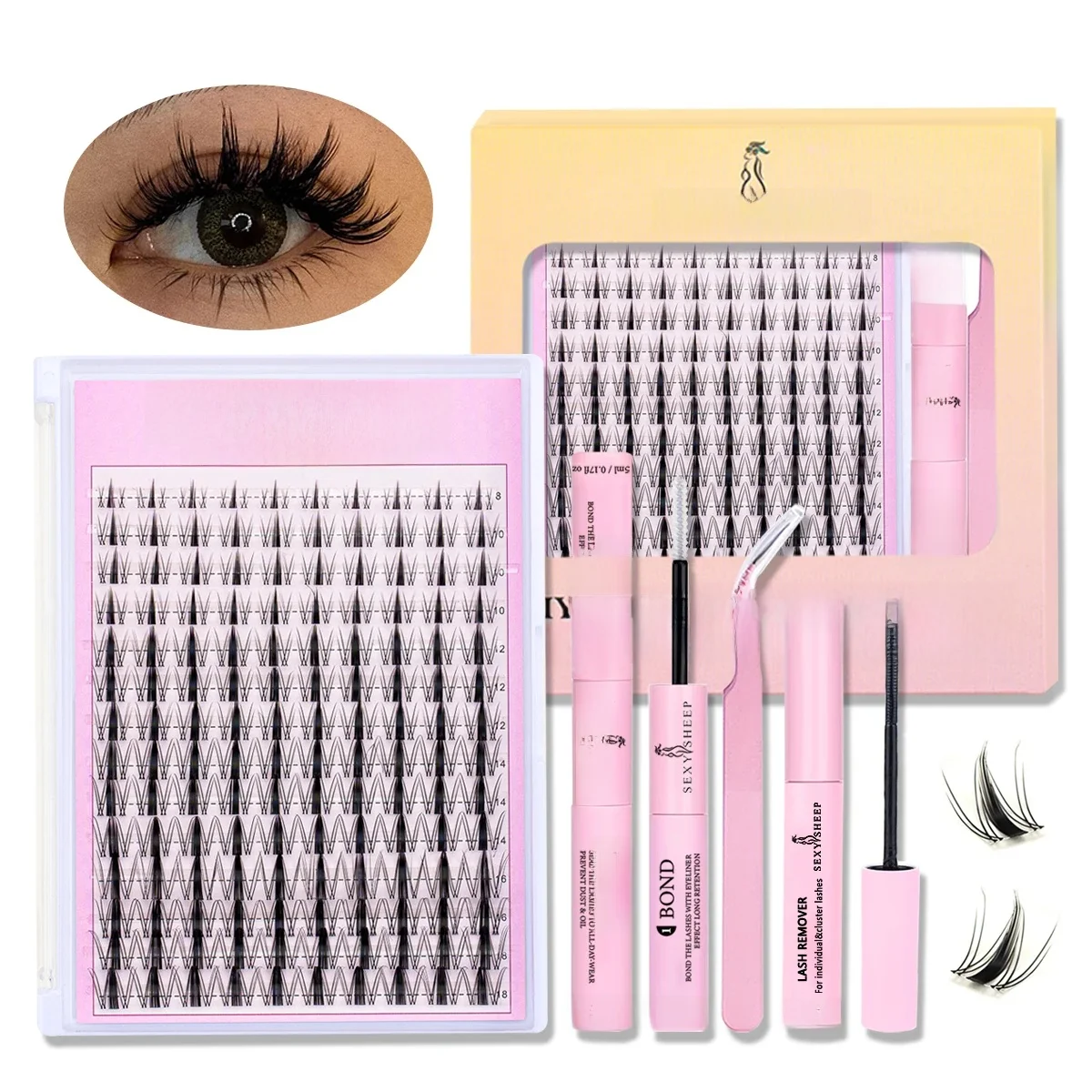 Zestaw do przedłużania rzęs DIY zestaw naturalnych rzęs D curl pojedyncza grupa sztucznych rzęs z klejem i uszczelką, zmywaczem, pęsetą — zdjęcie 2