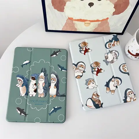 Funda para tableta con diseño de gato y tiburón para iPad Pro 11 pulgadas Air 2024 iPad Air 5/4 10,9 10 5/6/7/8 10,2 9,7 pulgadas Air3 10,5 mini 6/5/4