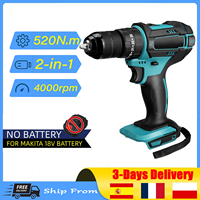 3 IN 1 4000rpm 520N.M Torque Electric Impact Drill 10mm 13mm Chuck Flat Drill Hammer Electric Screwdriver for Makita 18V Battery