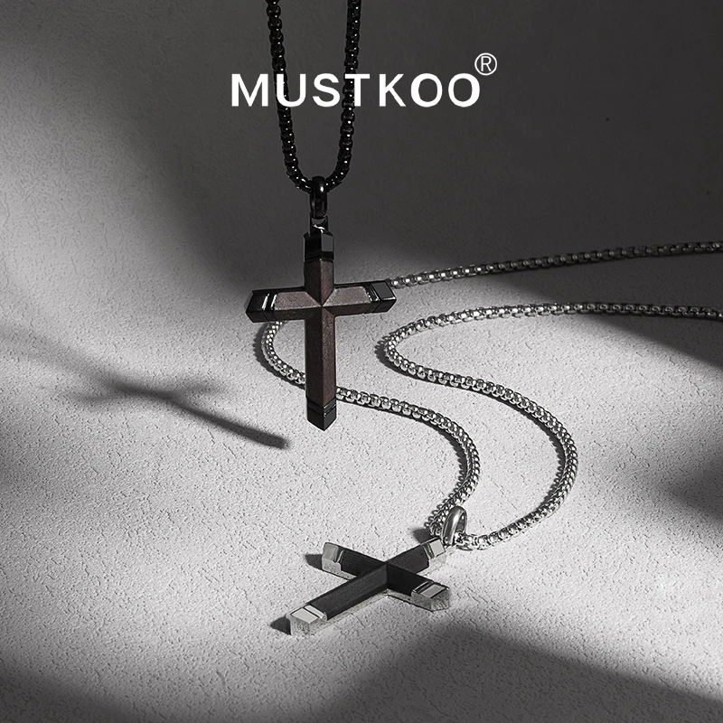 

MUSTKOO Ebony Titanium Steel & Wood Cross Necklace unique design a Niche and High end Accessory