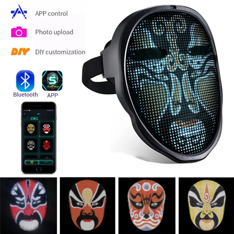 New app control Smart Bluetooth Carnival led mask display led light mask programmable face changes diy own photos