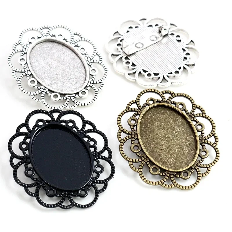 5 sztuk 18x25mm wewnętrzna rozmiar antyczne srebro Plated czarny brąz broszka Pin kwiat podstawa z kameą i kaboszonem ustawienie — zdjęcie 2