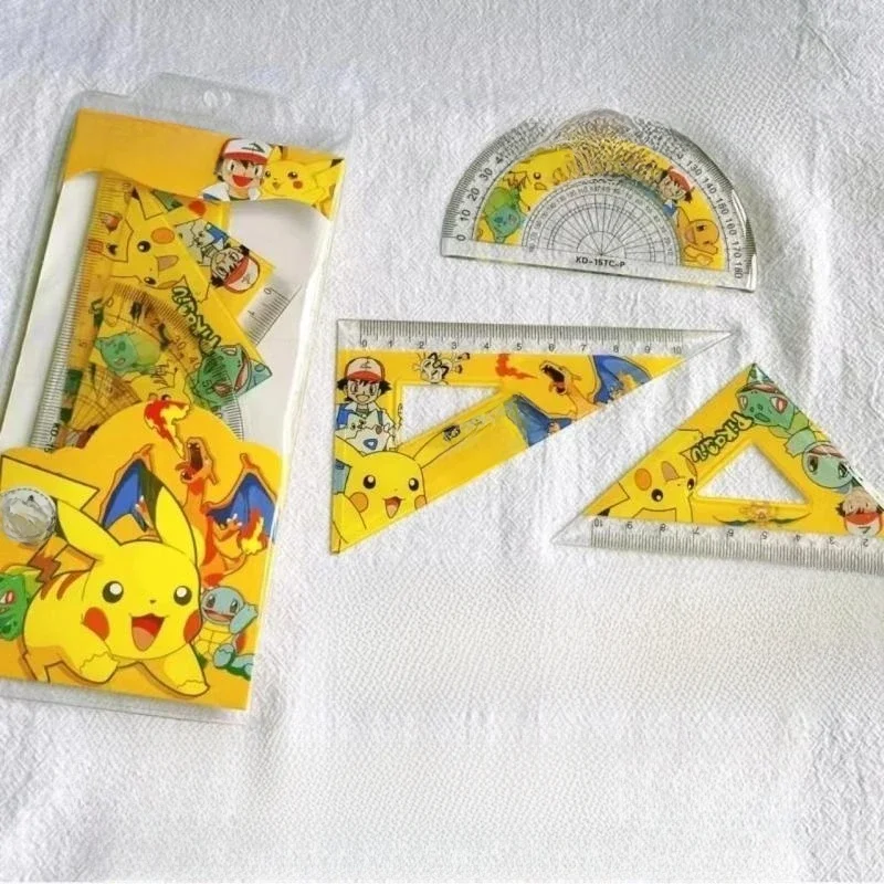 Pokemon Cartoon Peripherie Cartoon Pikachu Lineal Set 4-teiliges Student Schreibwaren Schulbedarf