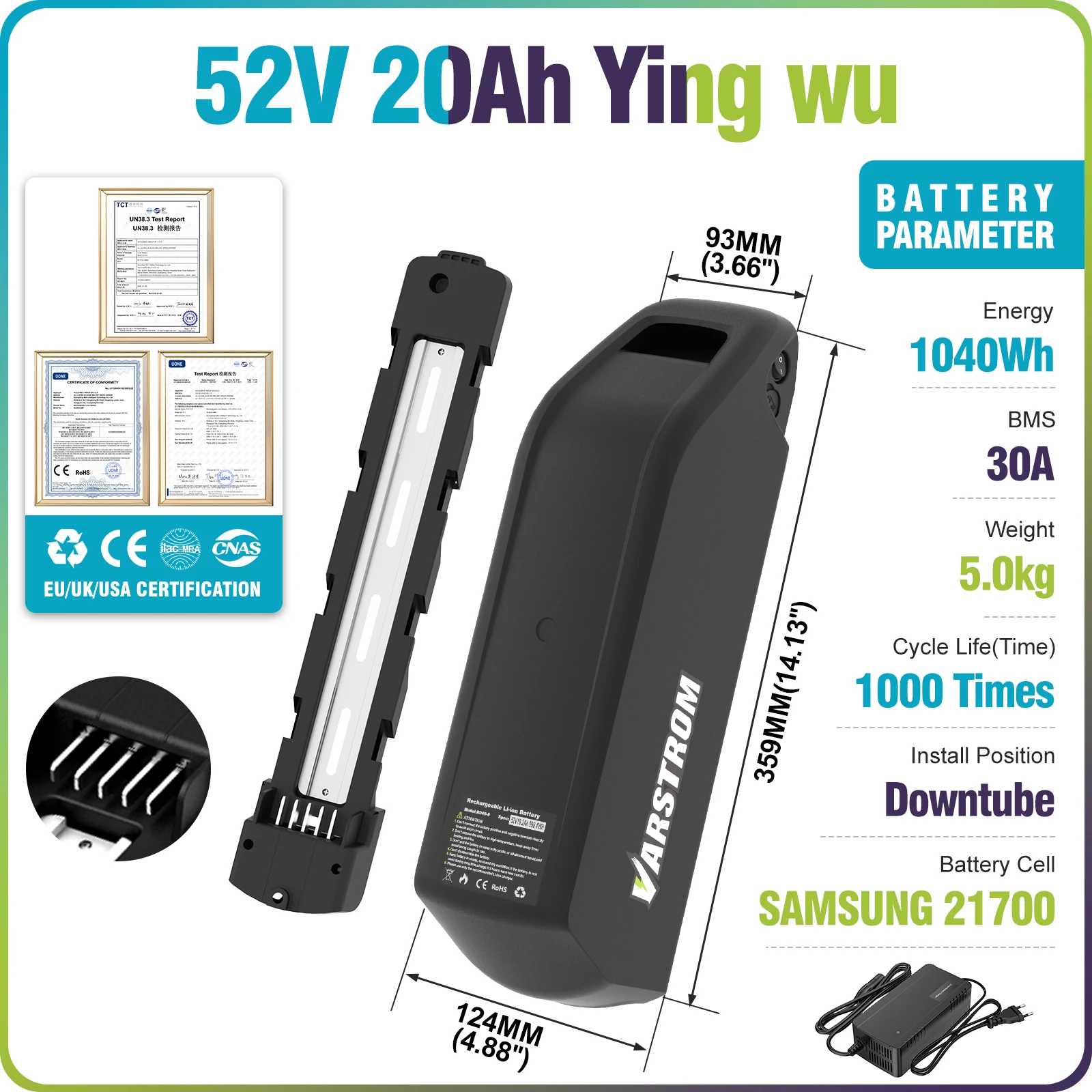 Hailong Max accu 48V 30AH 1440Wh met slimme BMS 40A en 21700 cellen, lange levensduur, ook 52V 25Ah 20Ah, originele accu met hoge capaciteit voor e-bike, compatibel met Bafang BBS02 BBS03 BBSHD