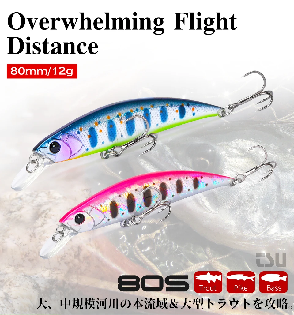 TSURINOYA Angeln Lure Sinking Minnow 80S 12g DW96 8cm Multi-farbe Rockfish Jerkbait Harten Köder Süßwasser salzwasser Wobbler – Detail 3