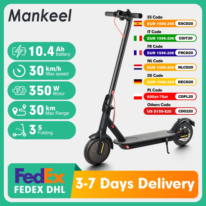 Trottinette électrique 36V 10.4Ah 350W, vitesse jusqu'à 30 km/h, application intelligente, autonomie 25-30 km, pliable, pour les trajets quotidiens