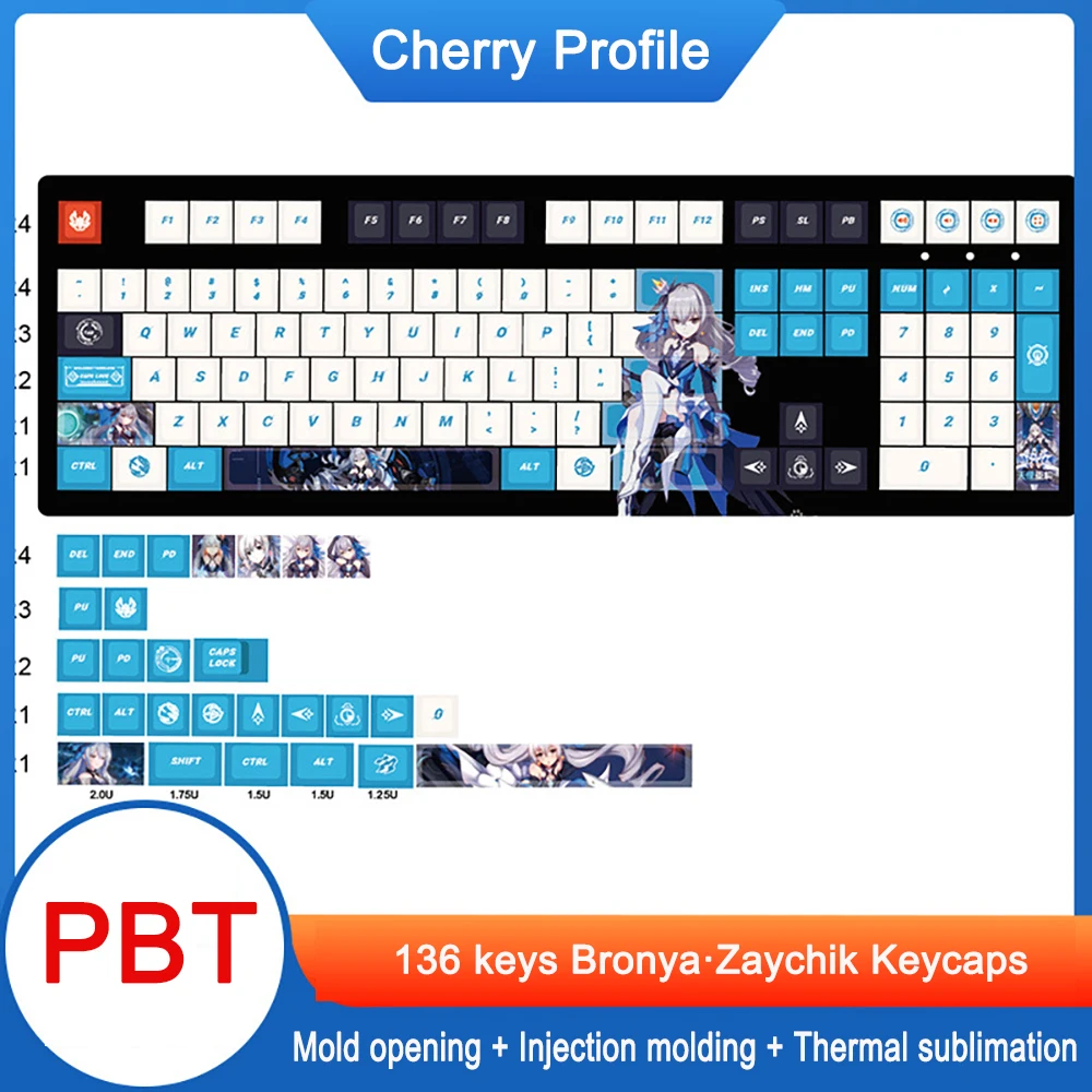 136 keys Honkai Impact 3 Zaychik Character Theme For Mechanical Keyboard Cherry Mx Switch PBT Keycaps Sublimation Bronya Keycaps