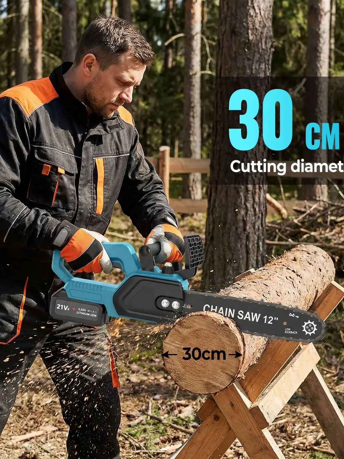 1500W Bürstenlose 12-Zoll-Elektrokettensäge Kabellos Holzbearbeitungs-Elektrowerkzeug Handgeführtes Gartenwerkzeug für Makita 21V Akku