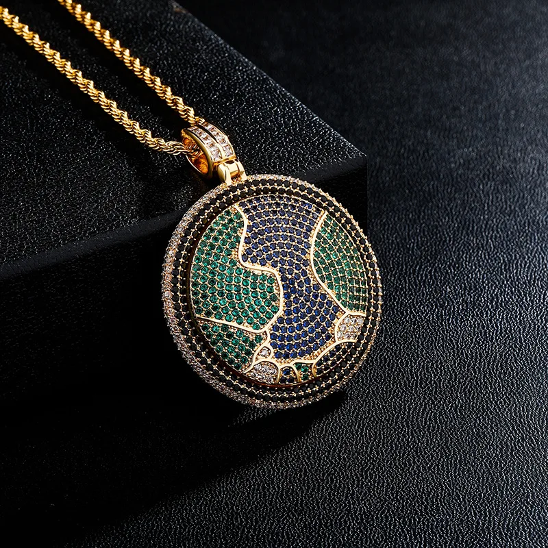 الفاخرة جولة العالم قلادة على شكل خريطة القلائد مع الأحجار الكريمة الملونة مختبر الماس براعة رائعة مجوهرات للنساء الرجال الهدايا