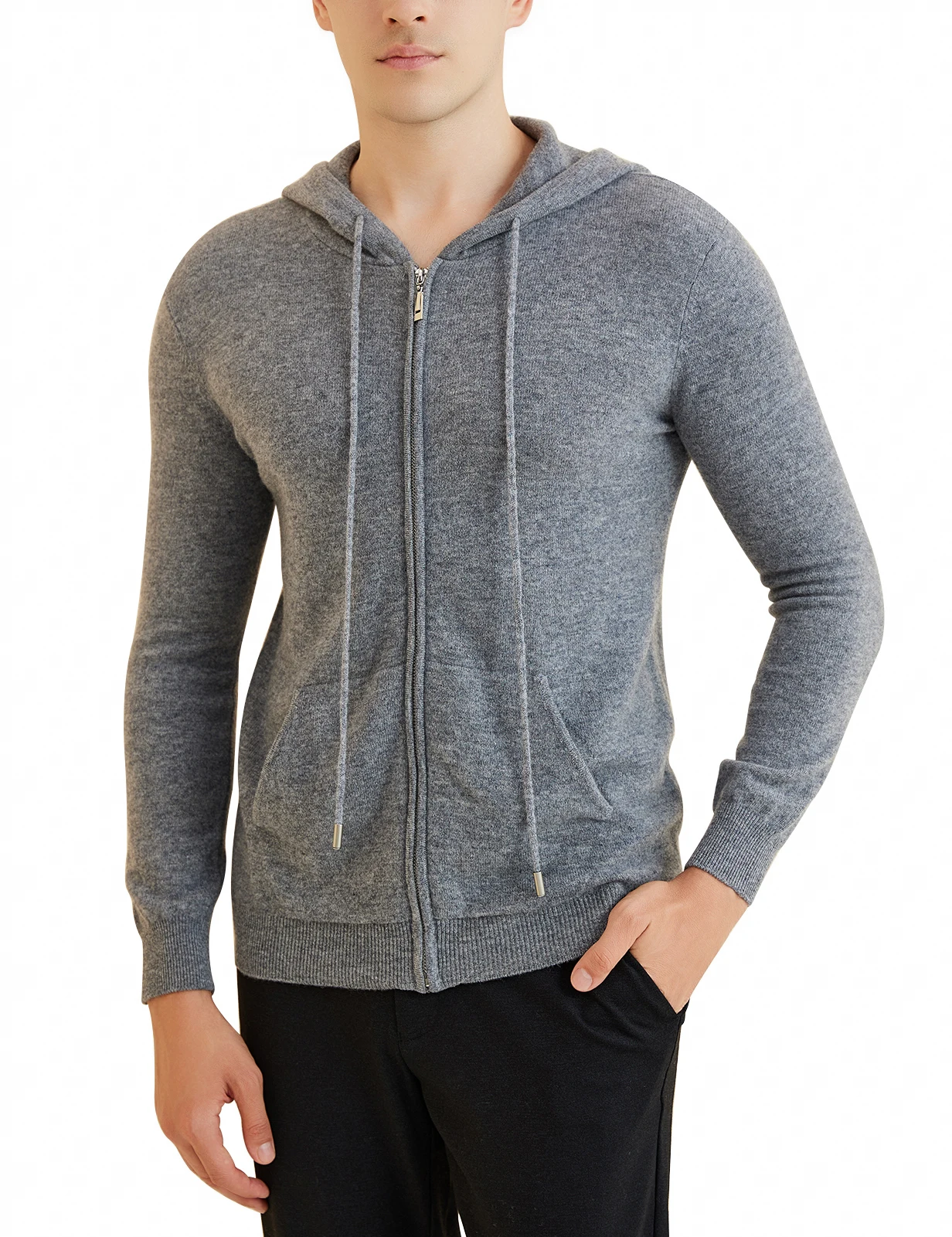 LONGMING-Hoodies de manga comprida masculino com zíper, moletom quente, jaqueta esportiva com capuz, cardigã 100% lã merino, outono, inverno, 2023