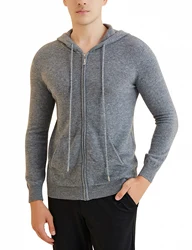 LONGMING-suéter con capucha para hombre, chaqueta deportiva de manga larga con cremallera, 100% lana merina, cálido, otoño e invierno, 2023