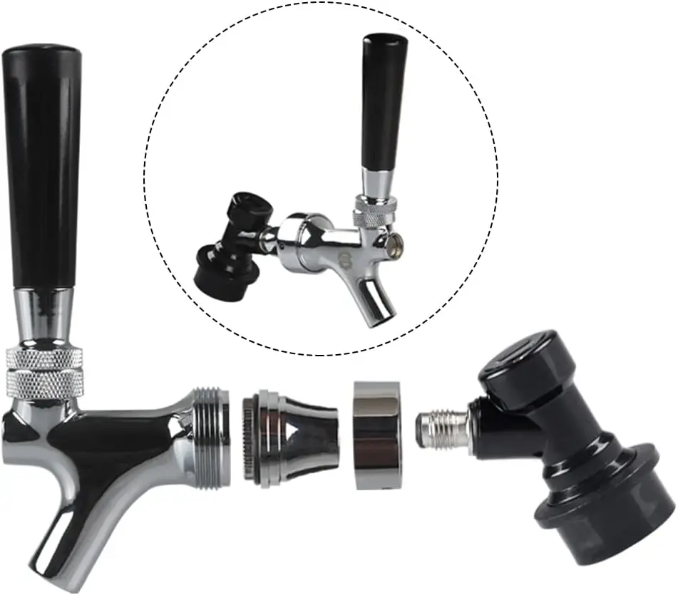 MUGLIO Ball Lock Keg Tap Stainless Steel Stem Beer keg Tap Faucet with Ball Lock Disconnect Chromed Body