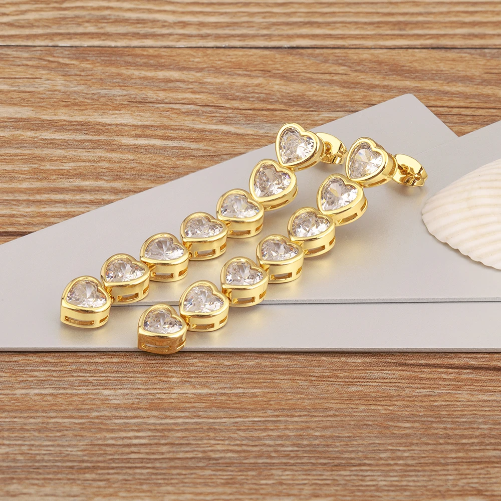 Nidin korea פופולרי tassel בצורת לב עגילי קריסטל אלגנטיות זירקון תכשיטי אופנה לנשים מתנות