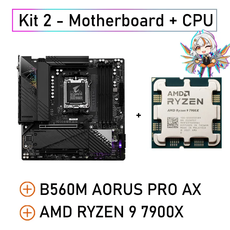 AMD RYZEN 9 7900X Processor AM5 With Gigabyte B650M AORUS PRO AX Motheboard AM5 Ryzen Kit AM5 R9 7900X CPU Combo DDR5 M.2 New