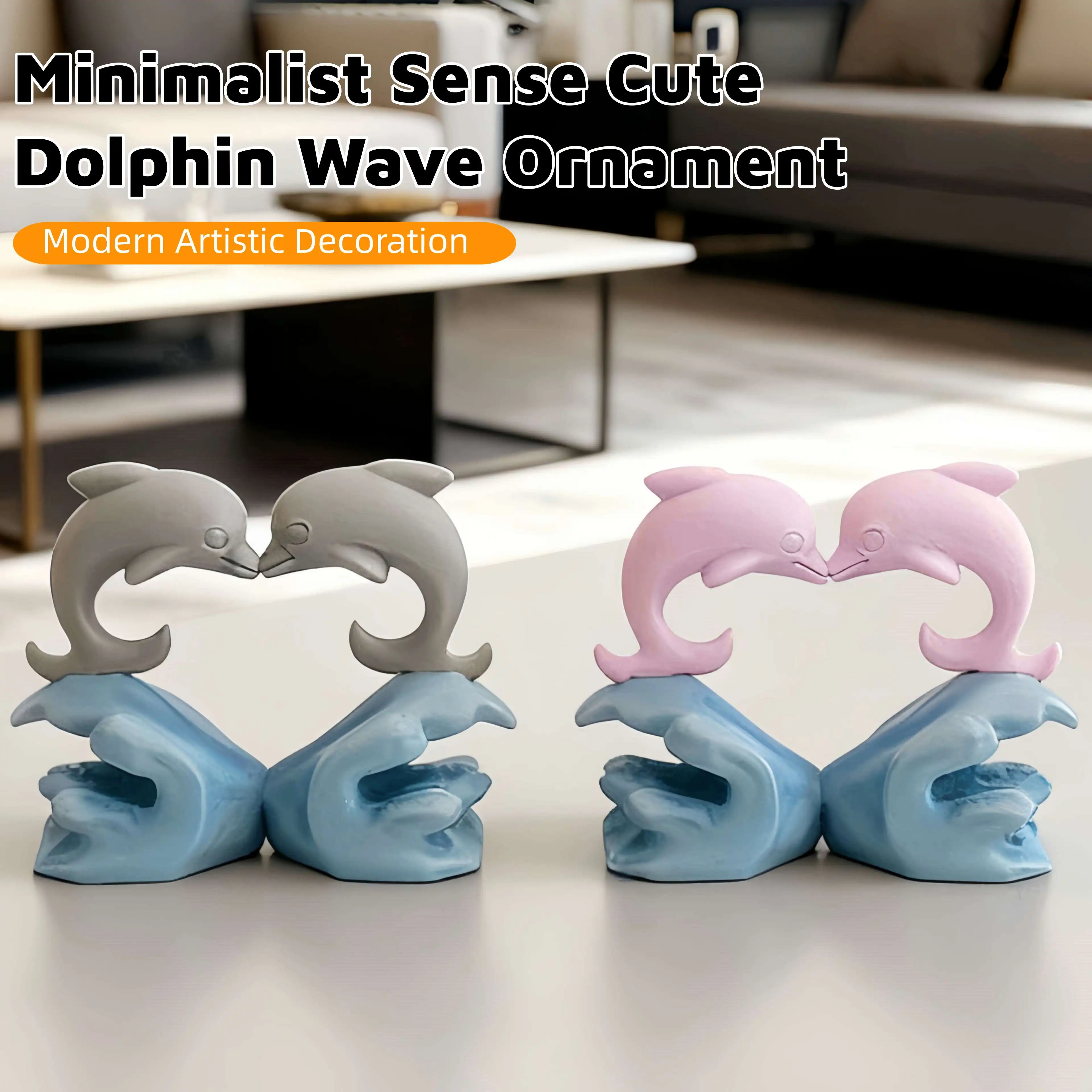Love Dolphin Wave Ornament, Heart-Shaped Dolphin Statue, Romantic Home Decor for Living Room Bedroom, Unique Gift for Couples