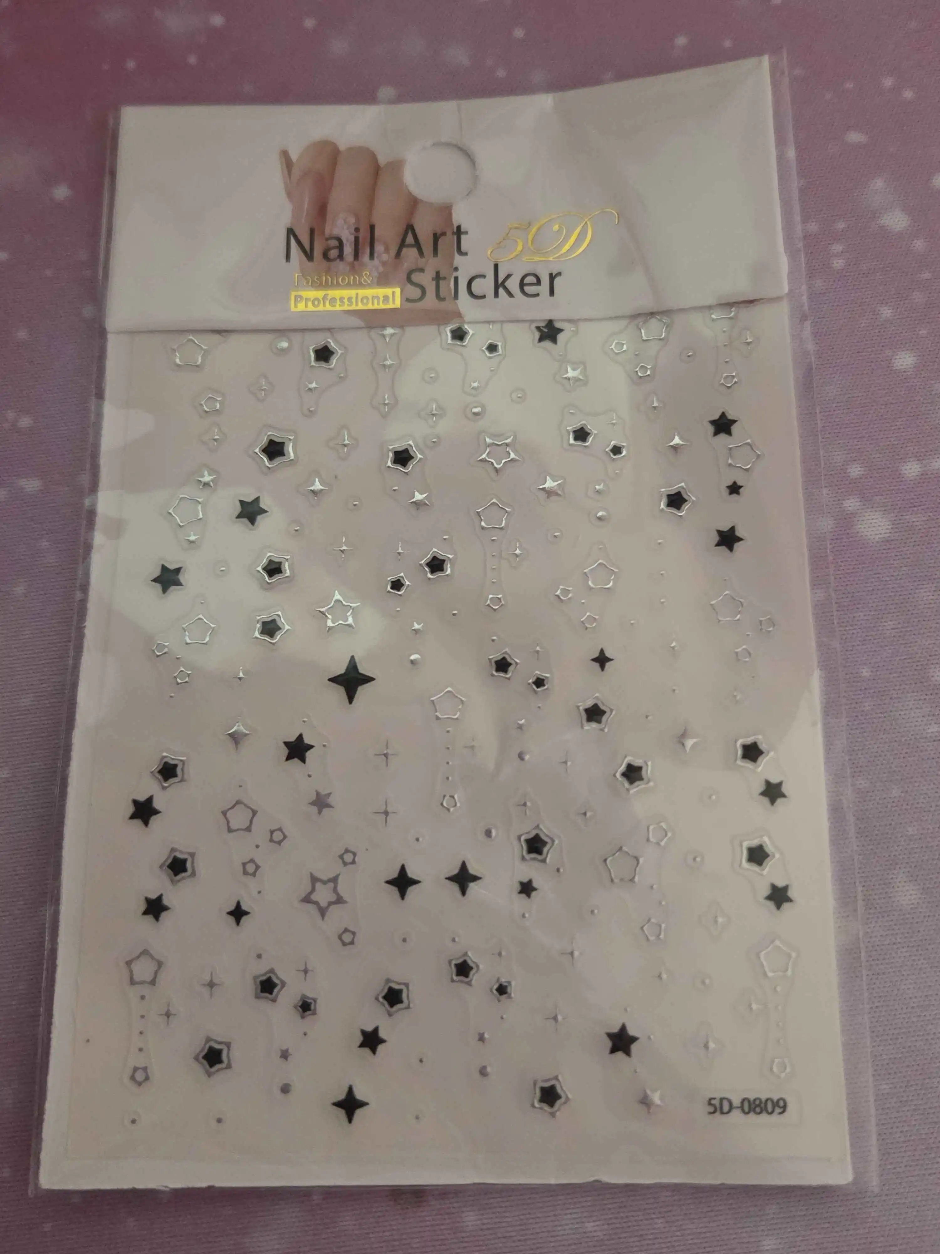 5D Luxury Star Nail Stickers for Nail Art Stars Black Silver Nail Decals Gilding Hollow Out Five-Pointed Nail Art Design Slider photo review
