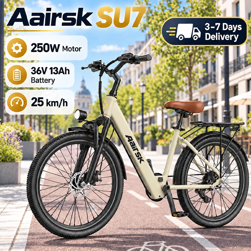 Aairsk SU7 Bicicletta Elettrica per Adulti con Motore da 250W, Batteria 36V13Ah, Pneumatici da 24 Pollici, NFC, per Pendolari e Uso Esterno