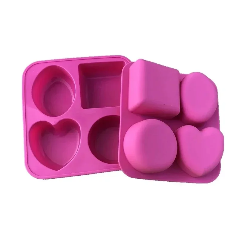 1PC 4 wgłębienia Formy do mydła Okrągłe owalne serce Kwadratowy kształt Ręcznie robione mydło Forma do pieczenia ciasta Narzędzia do robienia mydła Kolor losowy — zdjęcie 2