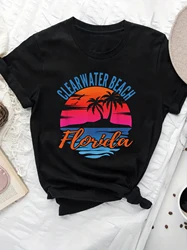 Florida Sunset Palm Tree Women T-Shirt Summer Teen Girls TShirt Fashion Short Sleeve Tee Tops Ladies Clothing