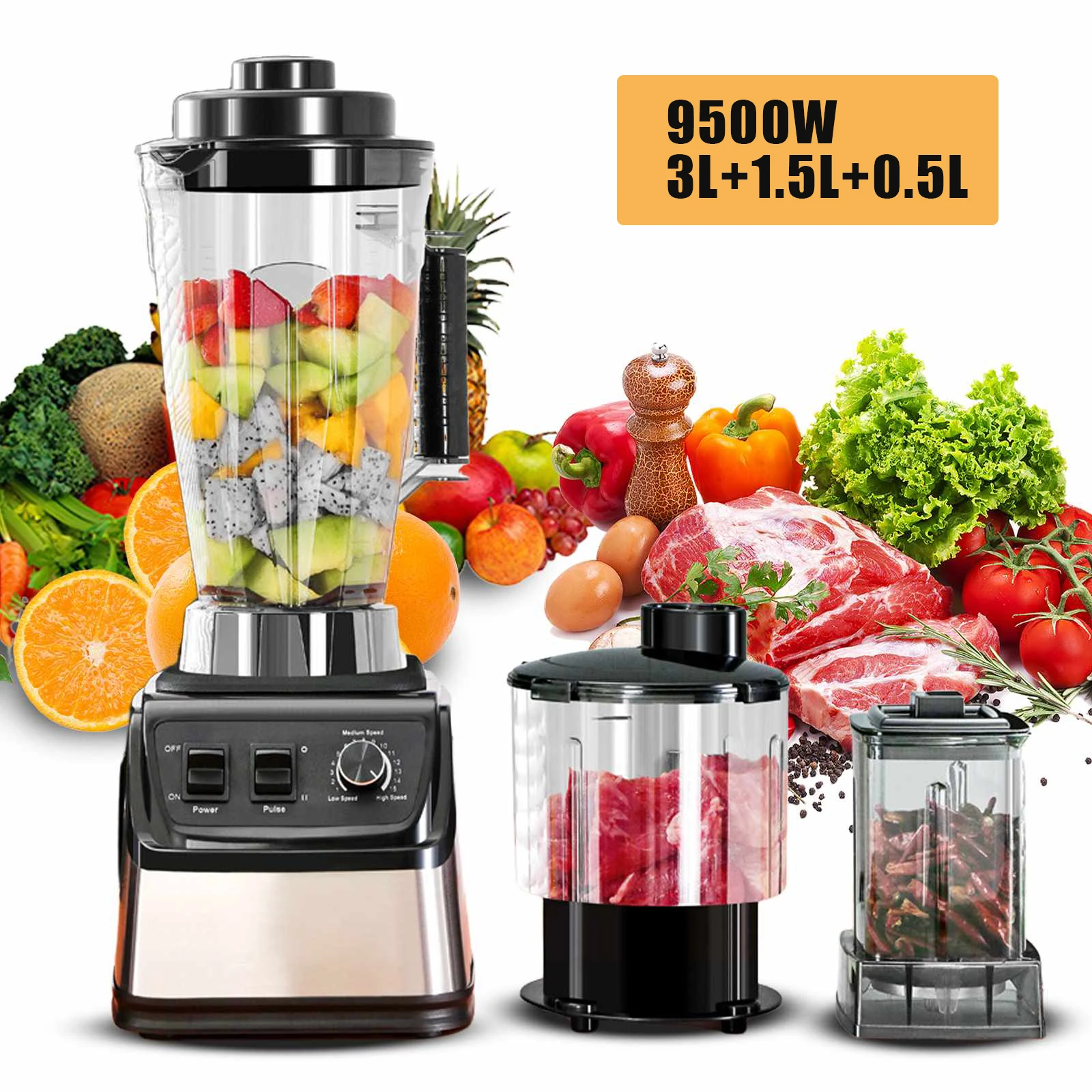 9500W 3 IN 1 power Blender Juicer smothie Maker 3L + 1.5L + 0.5L 3container Food Processor Blender For Ice Nut Fruit