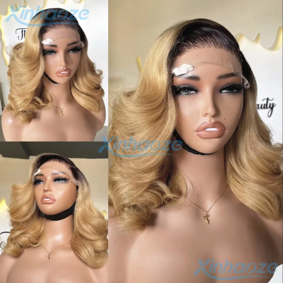 Body Wavy 13x4/13x6/360 Lace Front Human Hair Ombre Blonde #1b/27 Glueless Pre Plucked Brazilian 5x5 Silk Top Closure Wigs