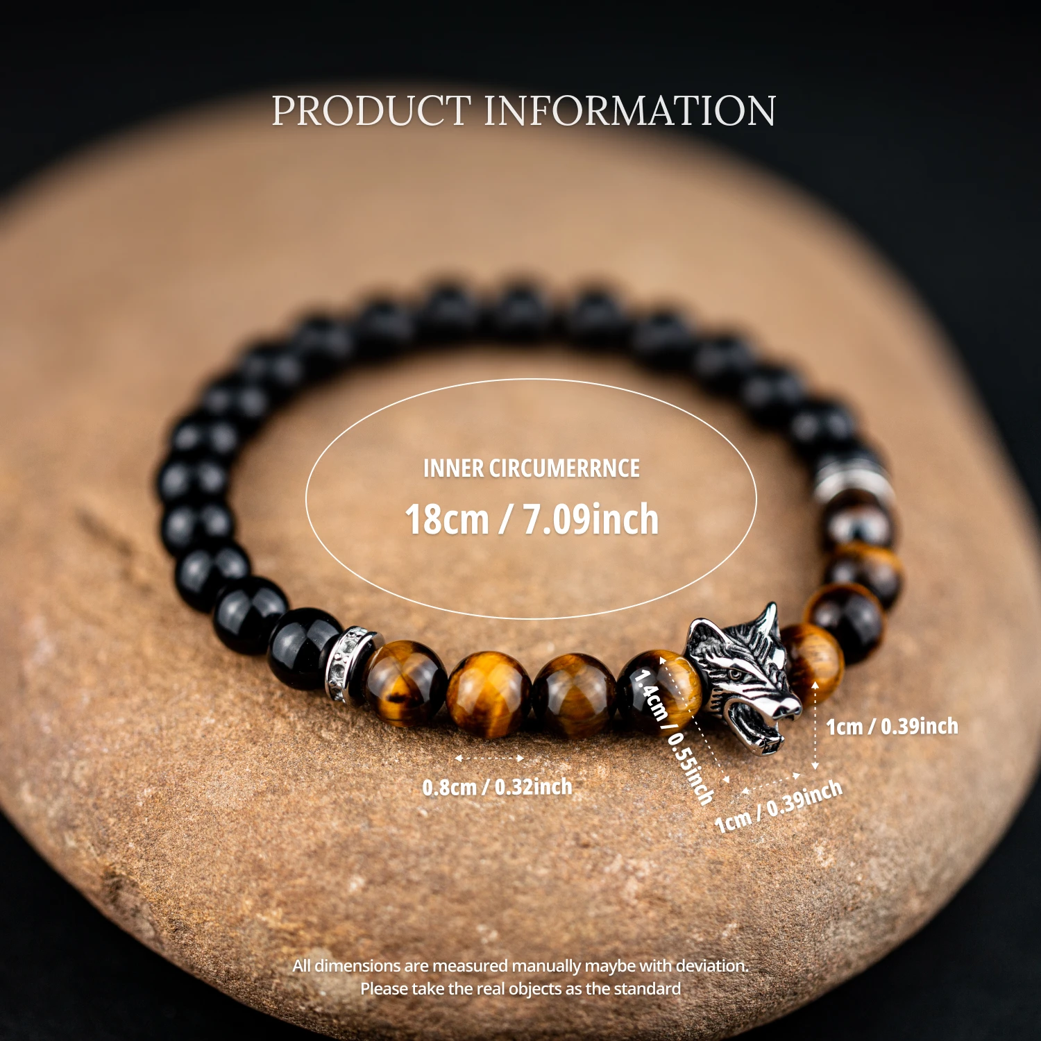 1pc Natural Stone Bracelet Obsidian Beaded Bracelet Wolf Charm Wolf Beads Bracelet Best Gifts For Bracelets Gifts for Man Women
