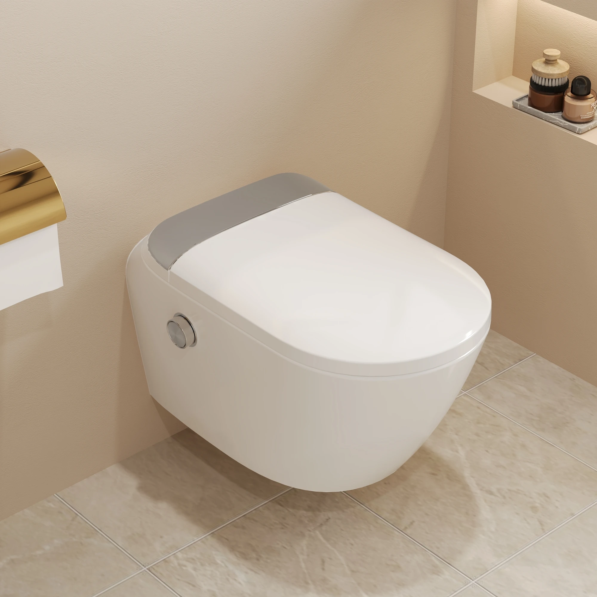 DeerValley Smart Toilet met Bidet, Wandhangend Douchetoiletset met Frame Unit, Smart Bidet Toilet met Automatisch Deksel, Verwarmde Zitting, Zelfreinigende Spuitmond, Geurverdrijver, Schuimreiniging &