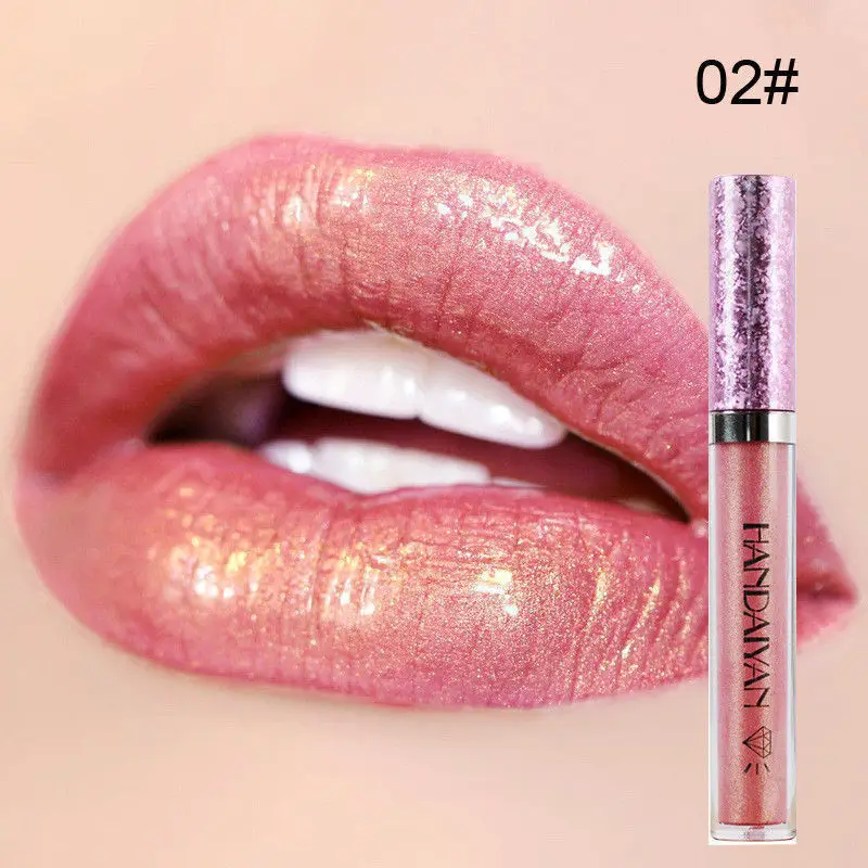 Brillo de labios nacarado de diamante, lápiz labial líquido hidratante duradero, resistente al agua, taza antiadherente, espejo de agua, maquillaje Sexy