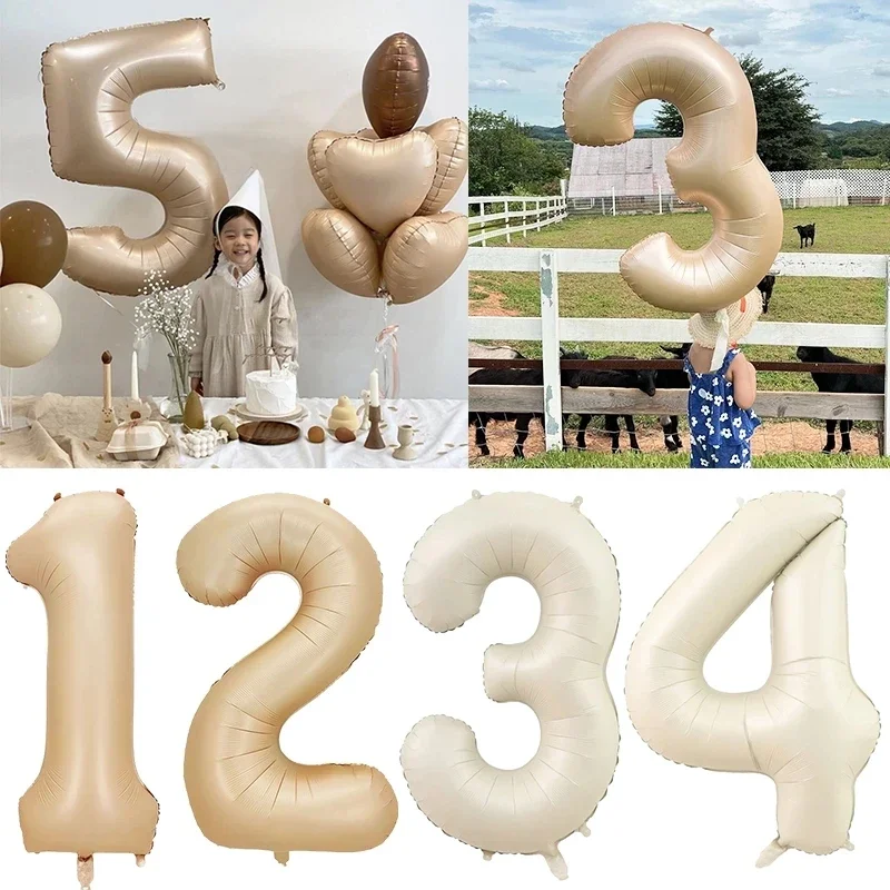 Ballons numériques couleur crème 32/40 pouces, 1 à 9 pouces, grande boule à hélium en aluminium numérique, pour filles, enfants et adultes, décoration de fête d'anniversaire, mariage