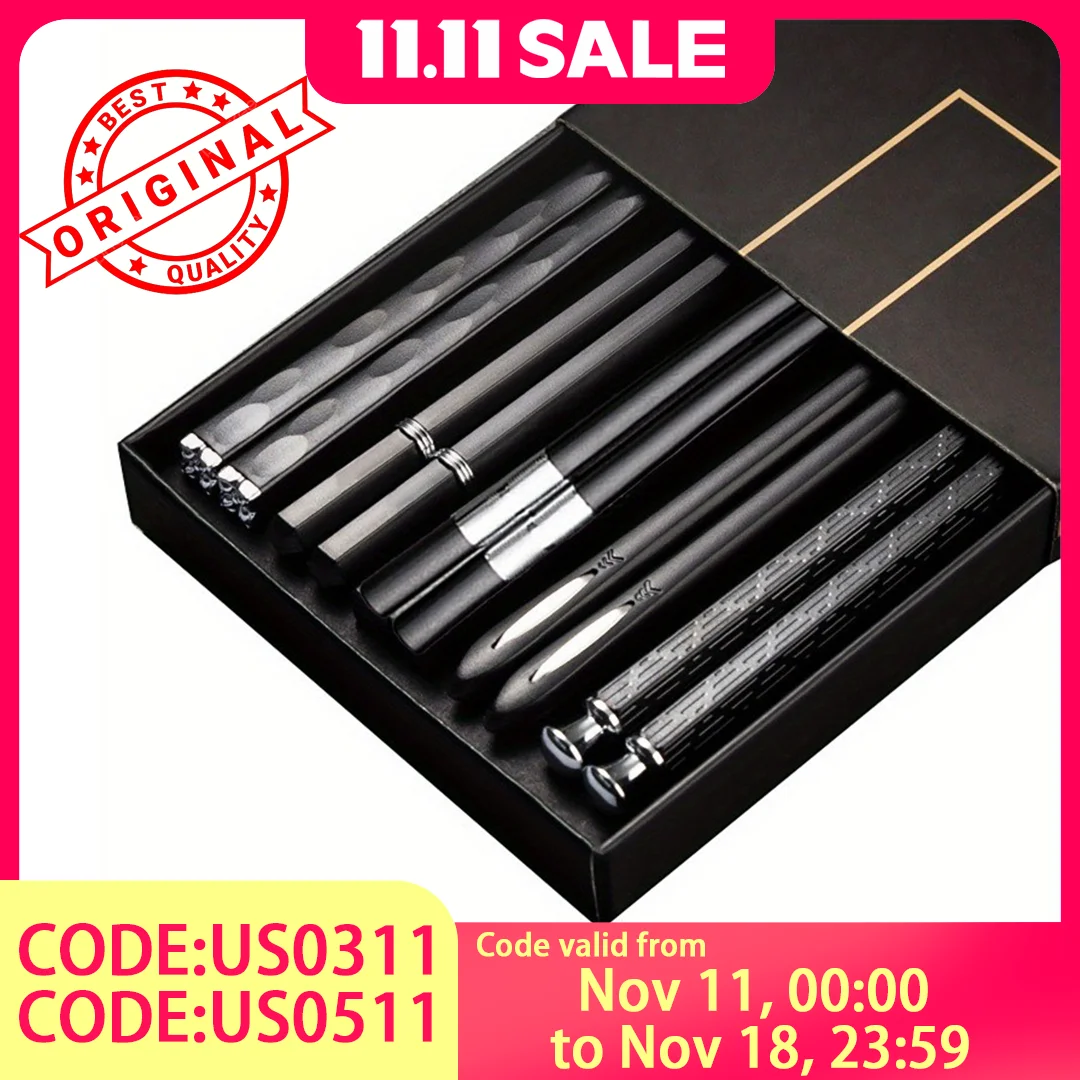 10-Pack Black Alloy Chopsticks - Super Bowl Asian Appetizer Set for Sushi & Noodle Nights.