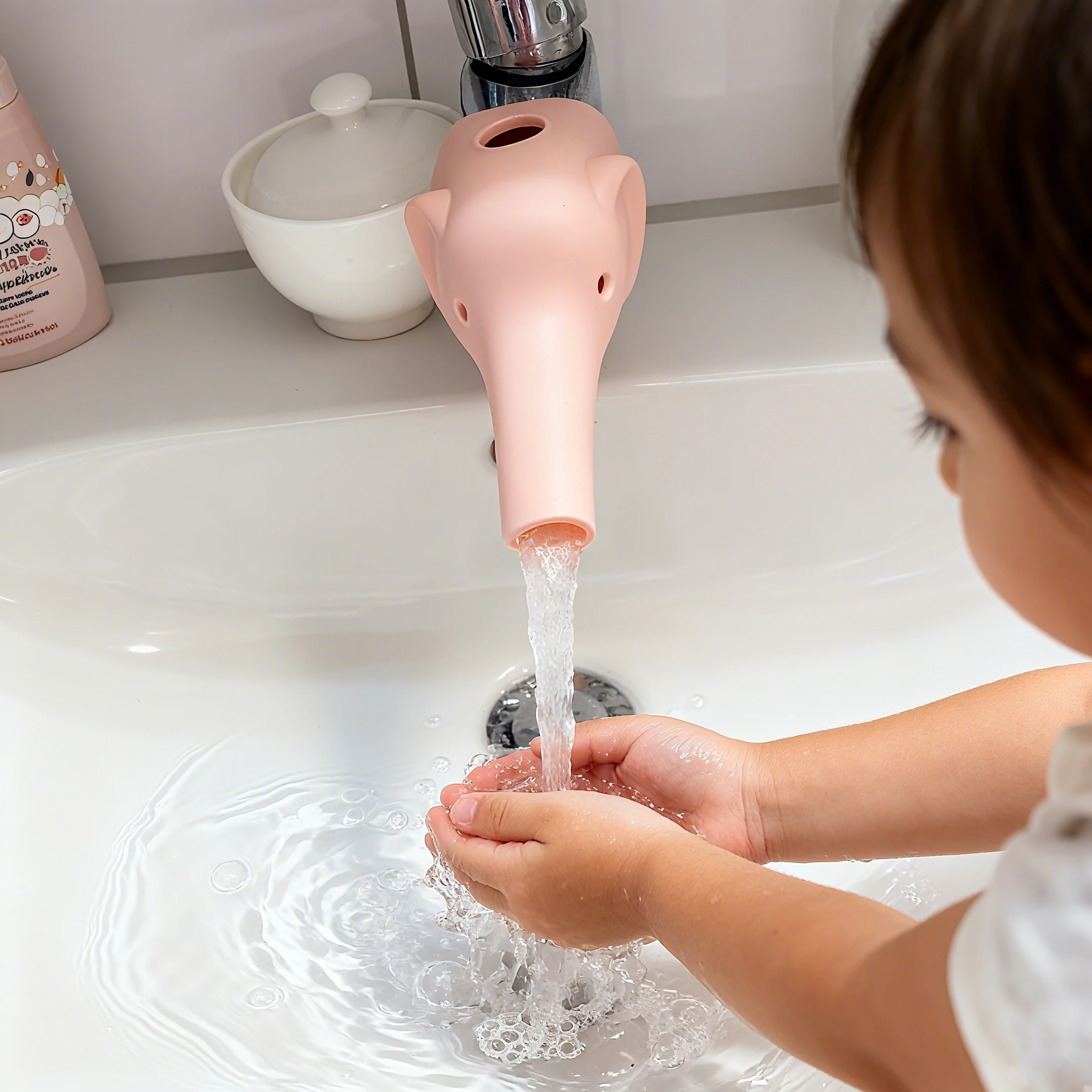 Elefanten-Badewannen-Wasserhahn-Verlängerung für Kinder, niedlicher Baby-Waschbecken-Wasserhahn-Auslauf-Adapter, weiches TPE, spritzwassergeschützter Handwaschhelfer, Universal F