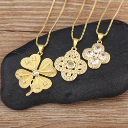 Nidin High Quality Flower Shape Sparkling Zircon Charm Pendant For Women Copper Necklace Jewelry Accessories Fashionable Gifts