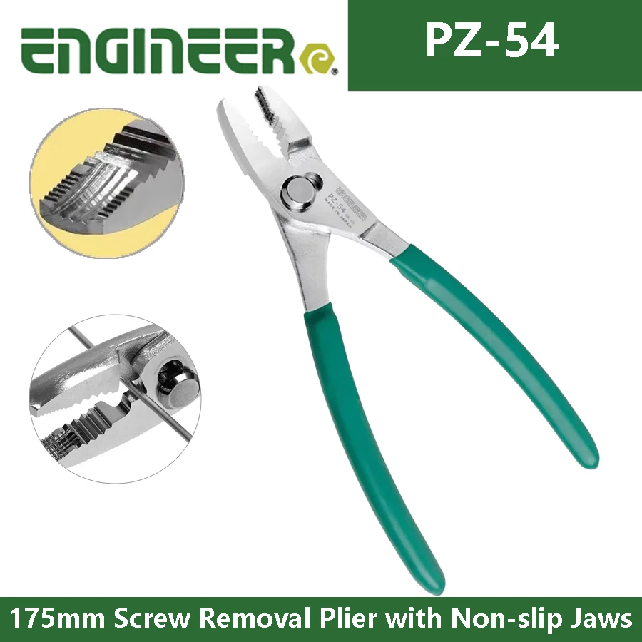 ENGINEER PZ-54 Screw Removal Plier 175mm with Non-slip Jaws Slip Joint Plier Stripped/Broken Screw/Rusted Screw Repair Tool