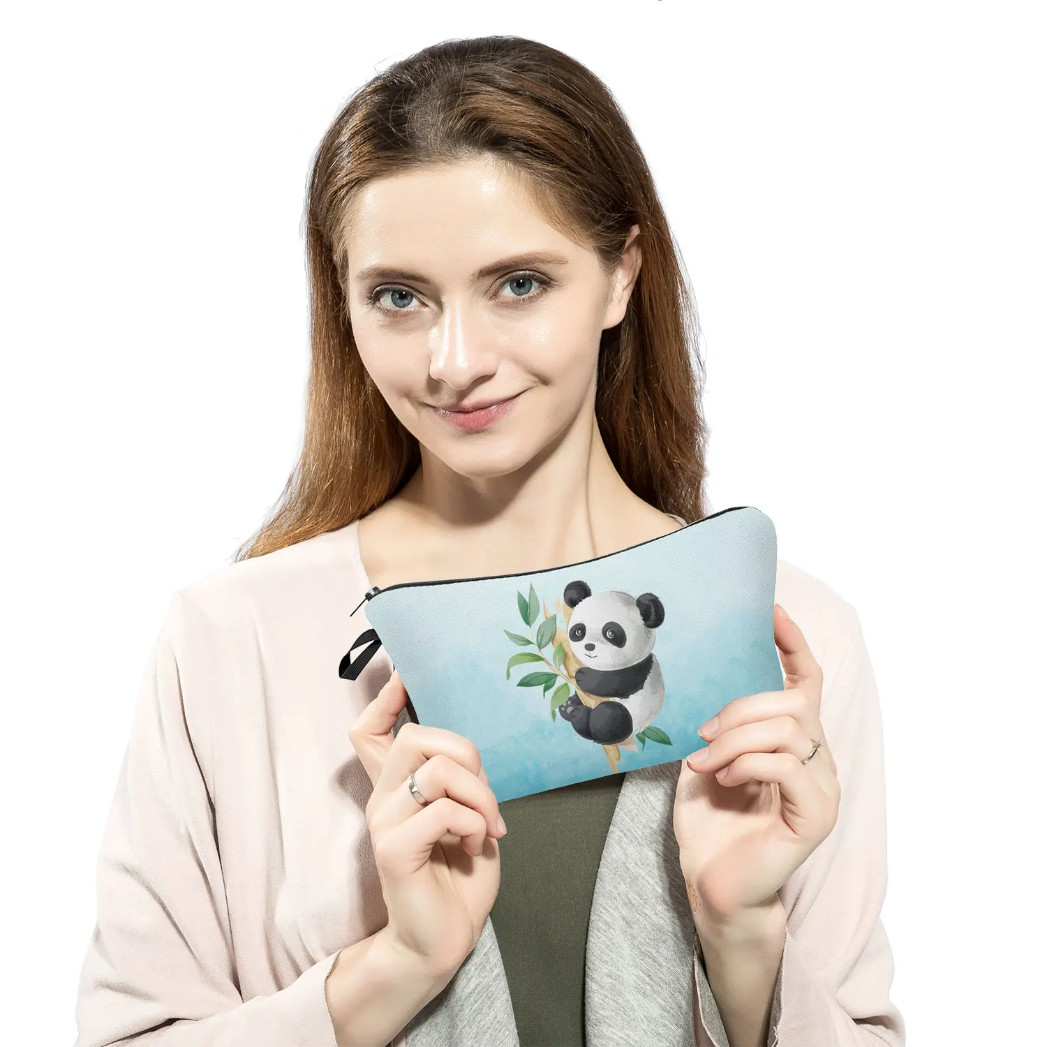 Bolsa de cosméticos con estampado de Panda chino para mujer, Mini organizador de maquillaje portátil para damas, bolsa de lápices de dibujos