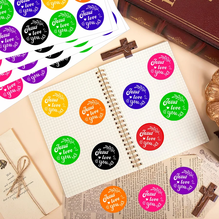 120Pcs Colorful “Jesus Loves You” Stickers – Faith Round Labels for Gifts, Envelopes, Cards, Scrapbooking & DIY