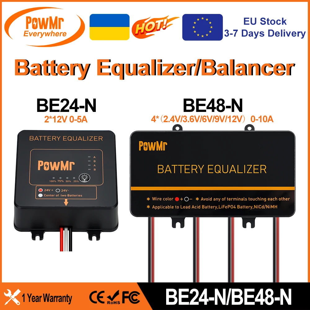 PowMr Battery Equalizer Voltage Balancer Equalize Voltage of 24V 48V Solar Power Bank for Lifepo4 Battery to Extend Battery Life