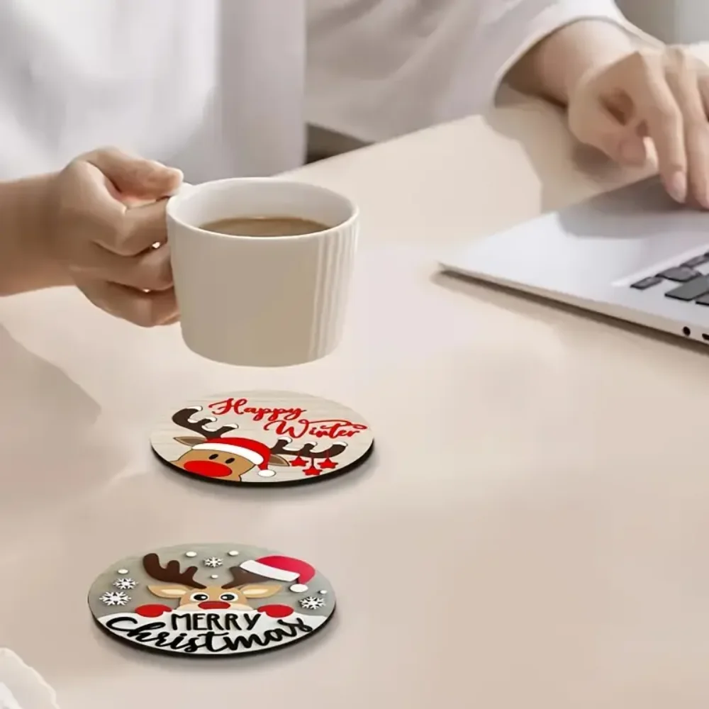 مجموعة ساحرة مكونة من 6 قطع من قواعد الوقايات الخشبية لعيد الميلاد، مناسبة للتصميم الدائري، مقاومة للحرارة ومضادة للانزلاق - مثالية للمنزل #6